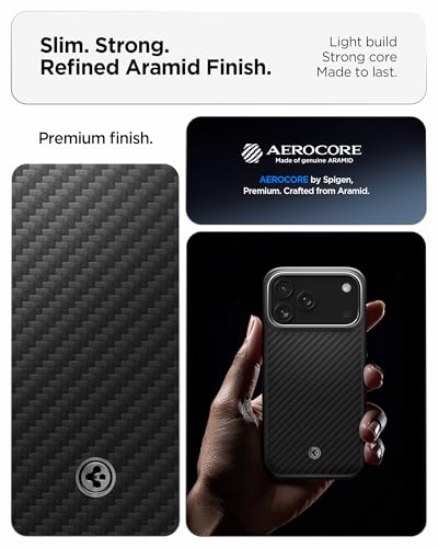 Image of Spigen Enzo Aramid T MagFit Back Cover Case Compatible with iPhone 17 Pro (Aramid | Black Silver)