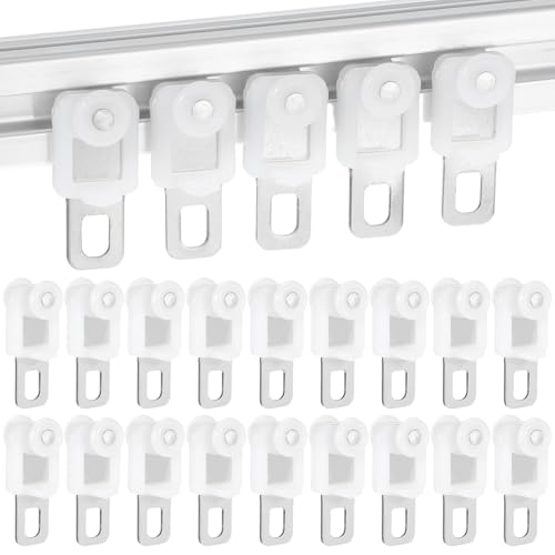 Angoily 50 piezas cortina pista transportador rodillo – deslizante silencioso techo pista rodillos – pañería riel deslizante planeador de barra de cortina ganchos para ventanas