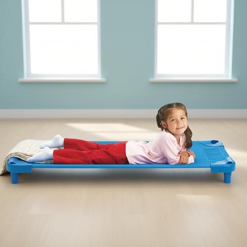 Image of Angeles Stackable Daycare Cots, Value Line Toddler Cot 52 inch L x 22 inch W, Assembled Daycare Furniture for Preschool Classroom, Standard Size, Pack of 1, Blue