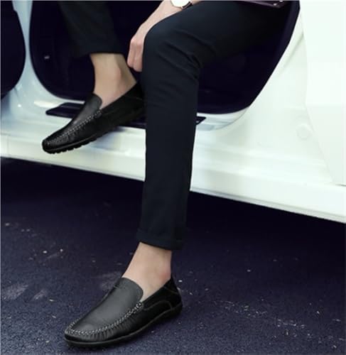 Mens Leather Loafers Slip On Driving Shoes Comfortable Moccasins Flat Heel Stitching Details Outdoor Fashion Casual2