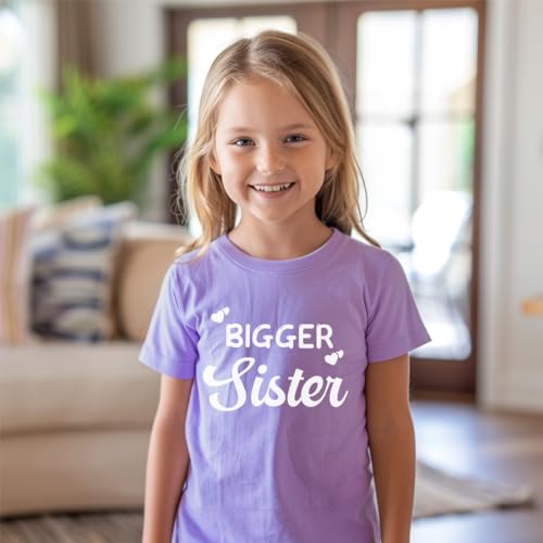 Image of Biggest /Bigger /Big Sister Shirt for Toddler Girls Cotton Short Sleeve Tshirts Announcement Outfits 2-10 Years