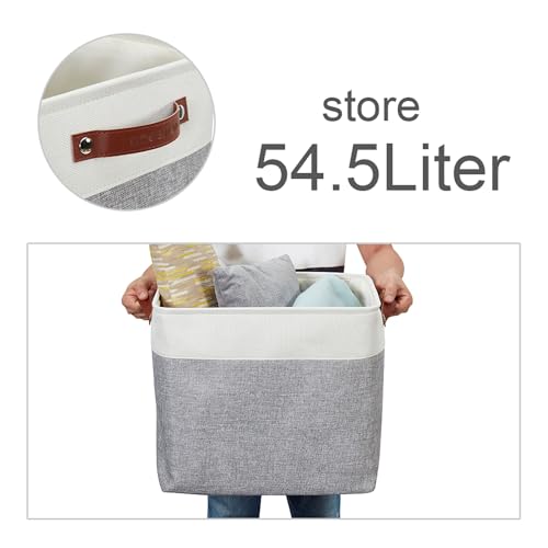 Image of DECOMOMO Storage Baskets | Large Storage Bins 54.5L Fabric Baskets for Organizing Laundry Nursery Toys Cloth Linen Closet Organizers with Handles (Grey and White, XXXL - Jumbo /3P - 17 inch x 13 inch x 15 inch)