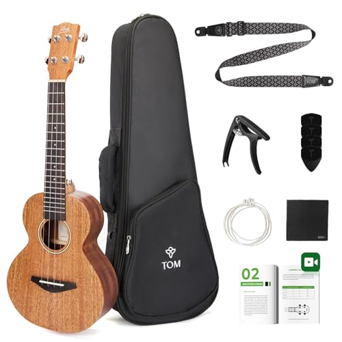 TOM 23' Concert Ukulele,Solid Top Mahogany Beginner Kit Includes Quick Locking Ukulele Strap,...
