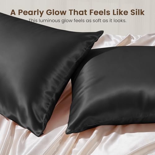 Image of THXSILK 100% Pure Mulberry Silk Pillowcase for Hair and Skin, 25 Momme Mulberry Silk Dual Sides, Silk Bed Pillow Case with Hidden Zipper, 1pc, Standard Size(20 inchx26 inch), Black