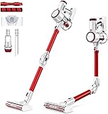  Aspiradora Escoba sin Cable, Aspirador sin Cable Plegable,25000Pa 350W Motor Digital Brushless, 2600mAh Batería Extraíble,Filtros HEPA,35 Minutos,3 Cepillos/Alfombra/Cortina/Pelo de Mascotas (Rojo)