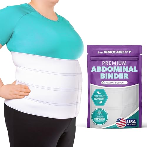 BraceAbility 4XL Plus Size Bariatric Abdominal Stomach Binder | Obesity Girdle Belt for Big Men & Women with a Large Belly, Post Surgery Tummy & Waist Compression Wrap