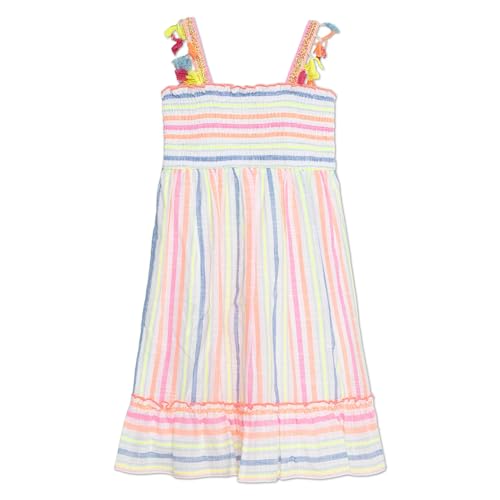 Speechless Girls' Striped Cotton-Linen Smocked Dress with Tassel Trim & Flounce Hem3