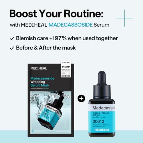Image of MEDIHEAL Wrapping Serum Mask [Madecassoside] Blemish Repair - Intensive Calming & Repair Care with 98% Pure Madecassoside & CICA Complex - Helps Calm Skin's Blemish Spots (10 Sheets)