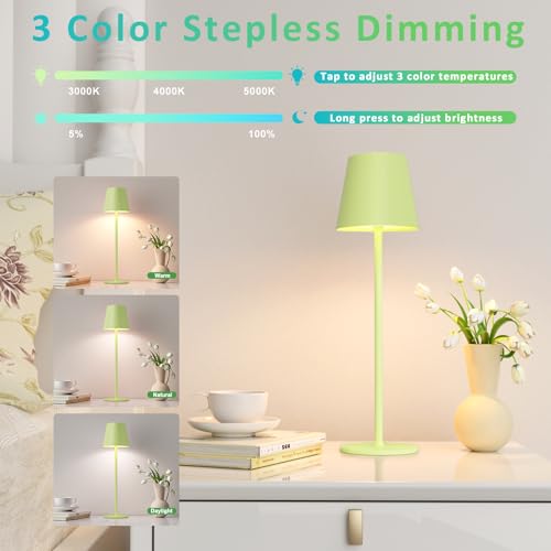 Image of Kakanuo Yellow Green Cordless Table Lamps, Rechargeable Lamp, Battery Operated Lamps, Touch Control Table Lamps, 3 Color Temperature, Stepless Dimmable, LED Portable Wireless Battery Lamp, Set of 2