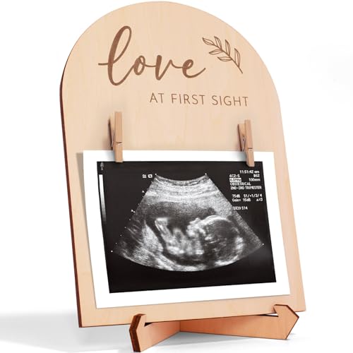 Cute Wooden Ultrasound Picture Frame – Beautiful Double Sided Sign For The Announcement of Your Pregnancy Or Baby’s Birth – Nursery Decor Sonogram Photo Frame & Pregnancy Gift For First Time Moms