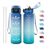 JAPORIA Bouteille Sport 1L, Gourde Motivation sans BPA avec Paille, Gourde avec...