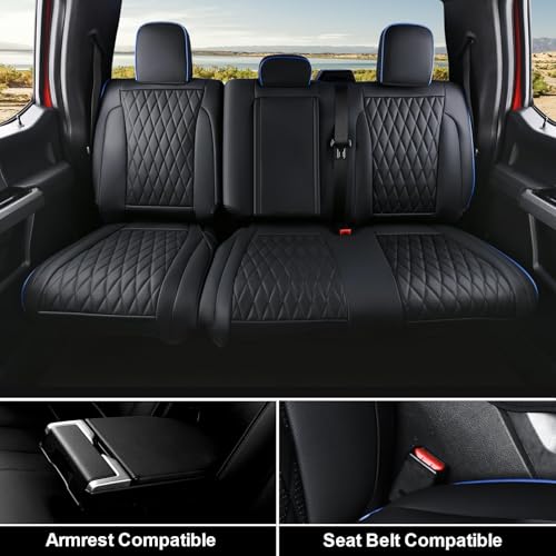 Image of Coverado Leather Ford F150 Seat Covers Full Set, Automotive Seat Covers for Pick-up Truck, Waterproof Cushion Cover for 2015-2026 F150 and 2017-2026 F250 F350 F450 (Blue line)