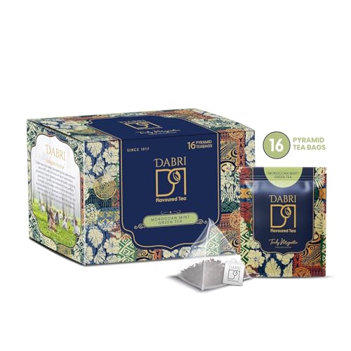 Image of Dabri Moroccan Mint Green Tea 32 Pyramid Dip Tea Bags|Pack of 2 x 16 Bags Each|Premium Loose Leaves with Natural Taste|Rich Antioxidant|Supports Weight Management & Maintain Healthy Blood Pressure