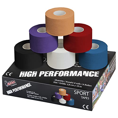 ALPIDEX 6 x Cinta Adhesiva Deportiva 3,8 cm x 10 m Sport Tape 100% Algodón Inelástica Balonmano Fútbol Voleibol Escalada, Color:Colores Surtido