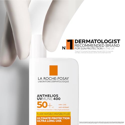 La Roche Posay Anthelios UVmune 400, Fluido Invisibile SPF50+, Per Tutti i Tipi di Pelle, Protezione Estrema Anti-UVA Ultra Lunghi, Resistente ad Acqua, Sabbia e Sudore, Con Acqua Termale, 50 ml
