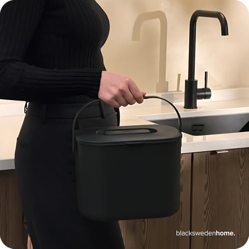 Black Sweden Home Organiczny kosz kuchenny 7 l do kompostu - Bezwonny pojemnik na odpady spożywcze z pokrywką - nadaje się do mycia w zmywarce i przyjazny dla środowiska - codzienny organizer kuchenny