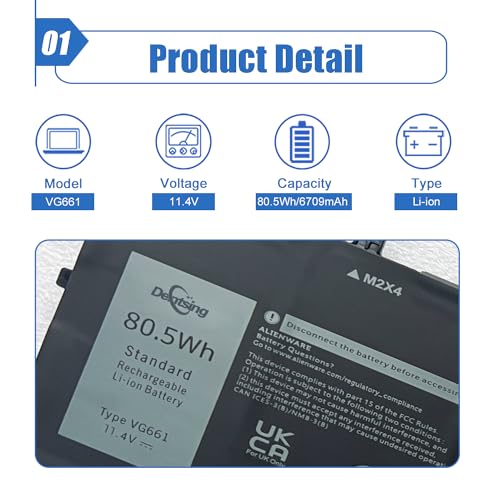 Image of VG661 80.5Wh Laptop Battery Replace for Dell Alienware X14 R1 / X14 R2 Series 0GD3C9 GD3C9 0V4N84 V4N84 6709mAh 11.55V