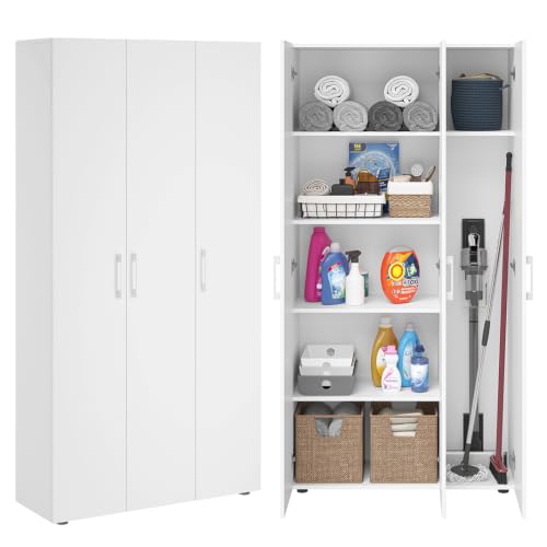 Bellamio Apol Besenschrank 90 cm breit, Weiß, Staubsaugerfach, Stauraum