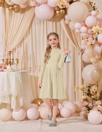 Image of Arshiner Girls Dresses Long Sleeve A Line Knit Sweater Dress with Pockets