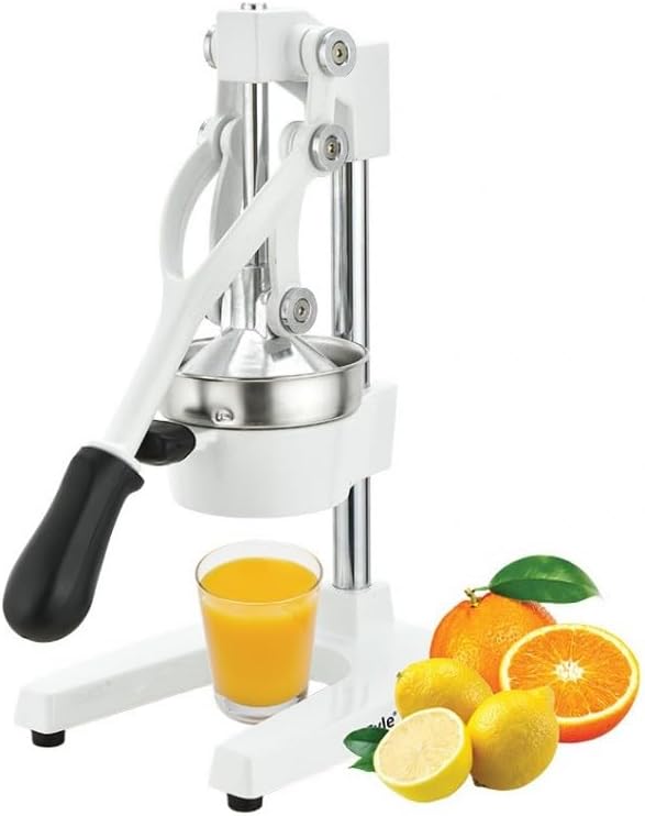 ZYLE Professional Citrus Juicer, White, Cast Iron Manual Lever Press, 27.5 x 18.5 x 39.5 cm, Matte Finish, for Oranges, Grapefruits, Lemons, and Limes, Wipe Clean