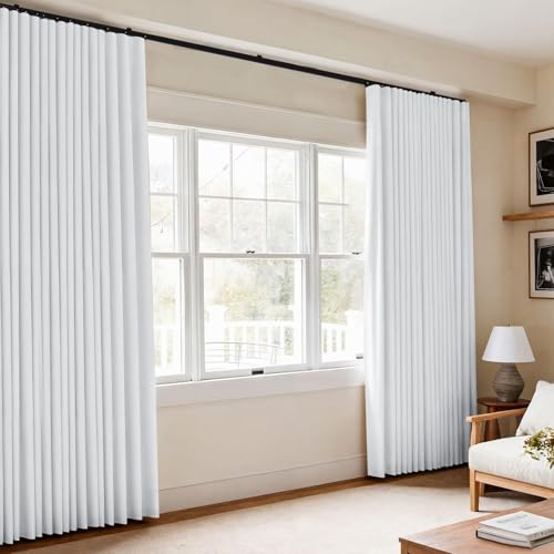 Image of Room Divider Blackout Curtains Flexible Sliding Tracks Sets Ceiling Mounted Rod Window Curtain Privacy Separation for Bedroom Living Rooms,1 Panel Gray White Drape & Black Track Set-W180xH84 in