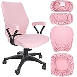 Yolev 4 PCS Office Chair Covers Set,Universal Protective Desk Chair Covers, Stretchable Office Chairs Seat Cover with Armrest Cover,Slipcovers Pads,Cushion Backrest for Rotating (Medium,Black)