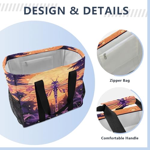 YETTASBIN Dragonfly Large Foldable Travel Tote Bag, Lightweight Waterproof Swim Pool Bag with Handles & Pocket for Beach Outdoor, Reusable Grocery Bag for Kitchen, Shopping4