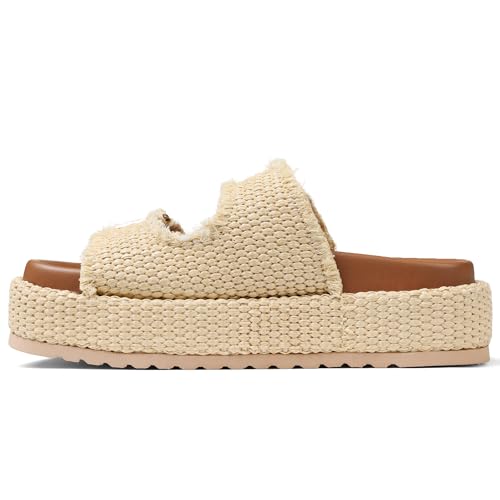 mikarka Raffia Platform Sandals for Women 2025: Resort Womens Sandals Comfortable - Summer Beach Sandals Buckle Straps Espadrilles Flatform Slides Mules2