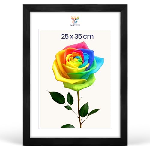 MG Design Bilderrahmen 25 x 35 cm Fotorahmen mit Schwarz Holzrahmen (Echtholz) und bruchsicherem Acrylglas Hoch & Quer zum Aufhängen zum Aufstellen