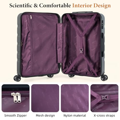 Image of 3 piece Carry on luggage 22x14x9 airline approved Grey | Lightweight ABS Hardside Luggage, TSA-Approved combination Lock, Suitcases with Spinner Removable Wheels (20 inch /DB /TB)