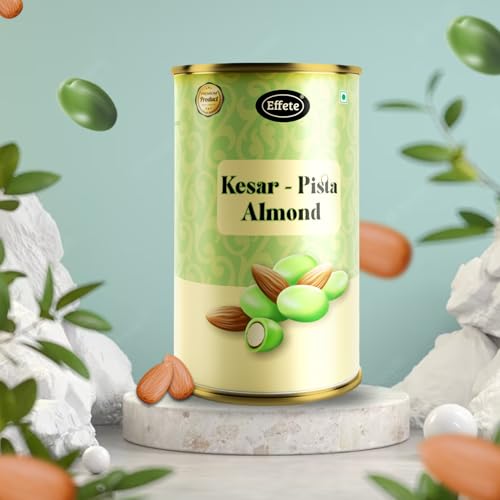 Image of Effete Choco Coated Kesar pista Chocolate Almond Can - 96gm, Chocolaty Dryfruits, Chocolicious Almonds, Dryfruits chocolates packet, chocolates gift pack, chocolate box, chocolates gift hemper