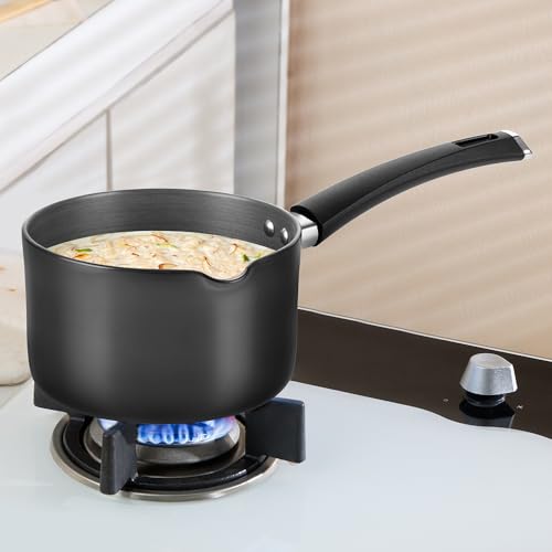 Borosil 1.5 L (14 cm) Hard Anodized Spout Sauce Pan | Aluminium Grade 3003 | Glossy Exterior & Matt Interior | Even Heat Distribution | Easy to Clean | 5 Years Warranty