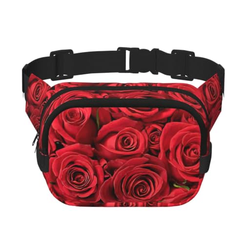 Sac banane carré double couche à imprimé rose rouge pour voyage