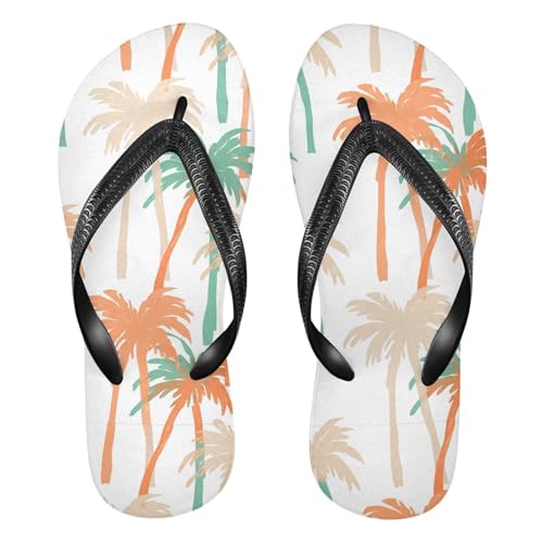Sinestour Tropical Palm Trees White Flip Flops for Beach Thong Sandals Anti-slip Lightweight Beach Slippers for Summer Swim Travel