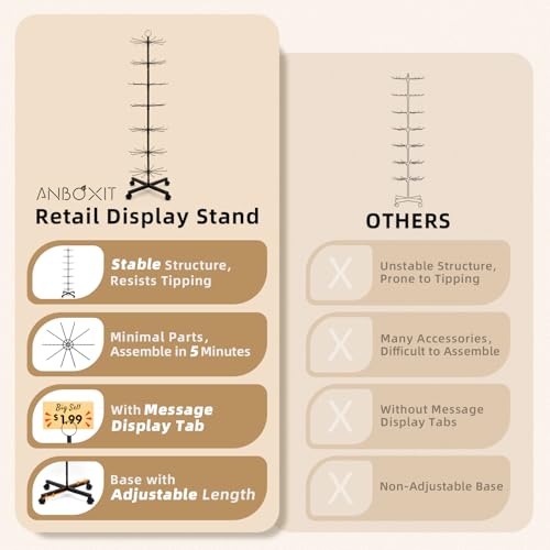 Image of ANBOXIT Retail Display Stand, Rotating Display Rack for Earring Keychains Jewelry Vendor Events & Stores, 7 Tier Movable and Adjustable 1 PCS - Black