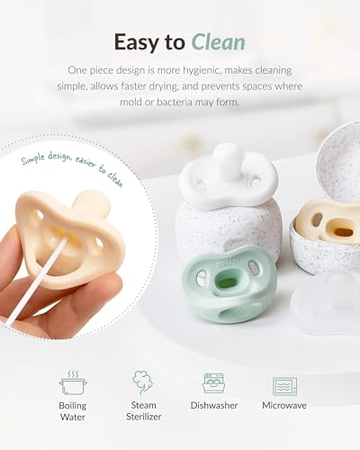 Image of Moyuum Silicone Macaron Pacifier | Made in Korea, BPA Free One-Piece Design Baby Soother, Soft Orthodontic Shape with Air Holes, 2 Pack with Travel Case, Newborn 0-3 Months (Mango+Pink, Stage 1)