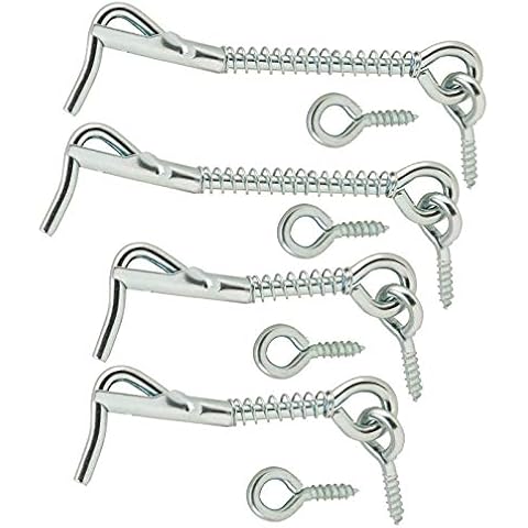 Wideskall Zinc Plated Wire Gate Hook and Eye Latch with Spring Lock (Pack of 4) Cover