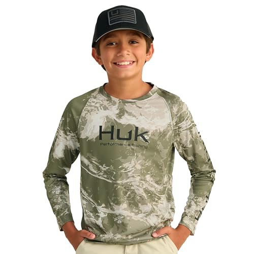 HUK Boys Pursuit Camo Crew Sleeve Shirt, Performance Shirt for Kids