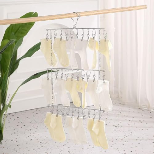 YTKJ ステンレスピンチ物干しピンチハンガー 縦置き たてがた 30ピンチ 強力収納 錆防止 靴下 下着 タオル ブラジャー ネクタイなどの小物対応 物干し 洗濯ハンガー 30ピン 3段 30ピン