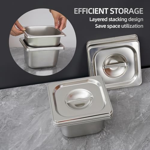 Image of Commercial Stainless Steel Food Containers Deep Hotel Pans with Lids All Purpose Deep Pan with Lid for Catering Baking Buffets Food Storage (Silver, 4 Pcs)