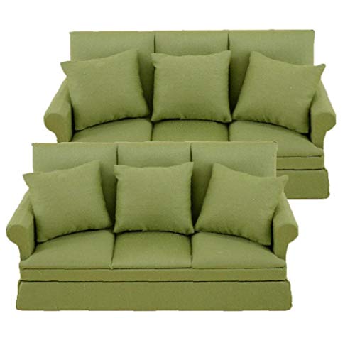 Deanyi 1:12 Scale Nette Stoff DREI-Personen-Sofa Puppenhaus Mit 3 Kissen Miniatur-holzmöbel Couch Handmade Crafts… – Bild 5