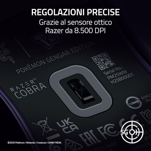 Cobra Gengar Edition - Mouse da gioco leggero con cavo - Sensore da 8500 DPI - 58 g - Interruttori ottici di terza generazione - Illuminazione Chroma - Cavo Speedflex - PC/MAC | Pokémon Gengar - Mouse gaming - Immagine 5