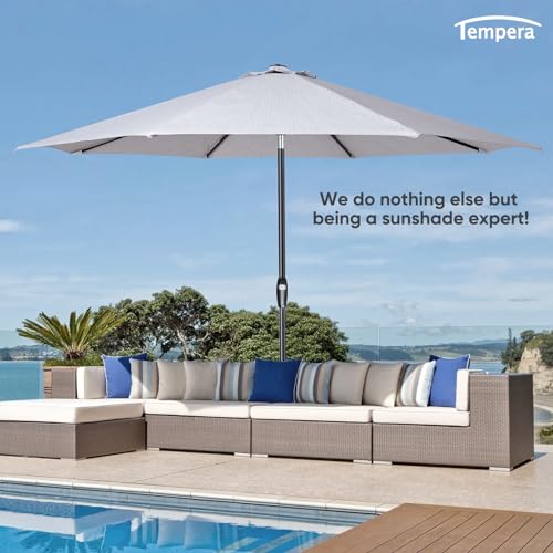 Image of Tempera 11ft Patio Market Outdoor Table Umbrella with Auto Tilt and Crank, Large Sun Umbrella with Sturdy Pole & Fade Resistant Canopy, Easy to Set, Smoke Grey