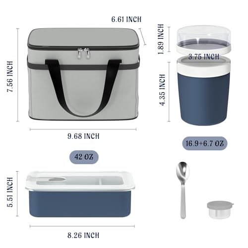 Image of Bakpoco Stainless Steel Bento Lunch Box Set for Adult - 42oz Leak-Proof Bento Lunch Box Container with Thermo, Insulated Bag for Work Travel Dining Out