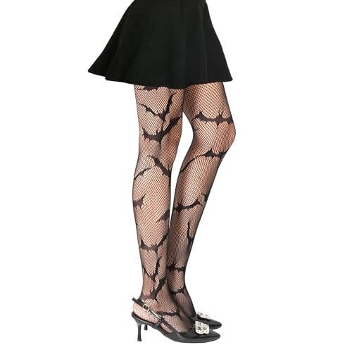 Bat Fishnet Stockings for Women Sexy High Waist Tight Black Goth Halloween Tights2