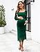 AISWI Mesh Ruched Maternity Dress Baby Shower Wedding Guest Pregnancy Shoot Fall Long Sleeves Square Neck, Green, X-Large