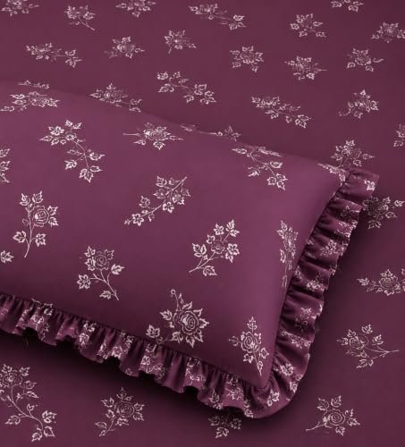 Image of King Size Fitted Bedsheet for Double Bed | 300 TC Cotton Feel Microfiber | All Around Elastic with 2 Frill Pillow Covers | Soft & Durable | (Design4, Fitted -60x78 Queen)