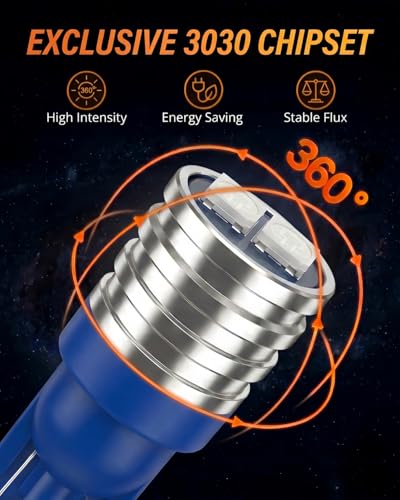 Image of WLJH Blue PC194 T10 LED Bulb with Twist-Lock Sockets for Dash Gauge | 3030 SMD, 200lm, PC194 PC168 PC195, Plug and Play, Map, Dome, Trunk, Glove Box, Instrument Panel Light, 6-Pack