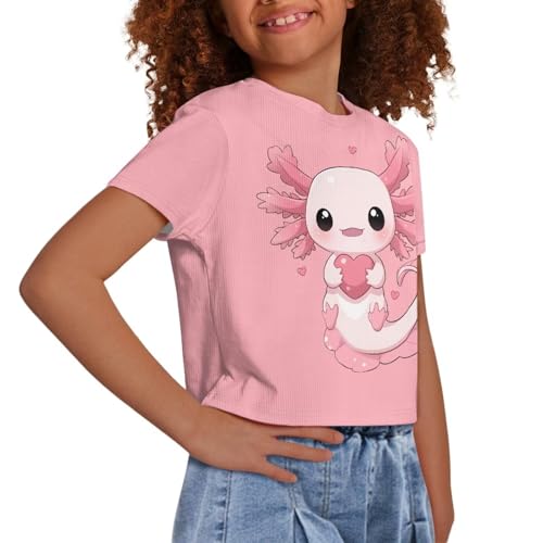 Image of Girls Fashion Crewneck Tee Shirts Casual Short Sleeve Crop Top Summer Outfits 5-14 Years Old