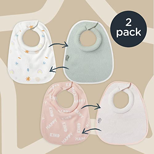 Tommee Tippee Milk Feeding Bibs, Pack of 2, Pink, Super Soft and Extra Absorbent, Adjustable and Reversible, Ideal for Feeding and Teething